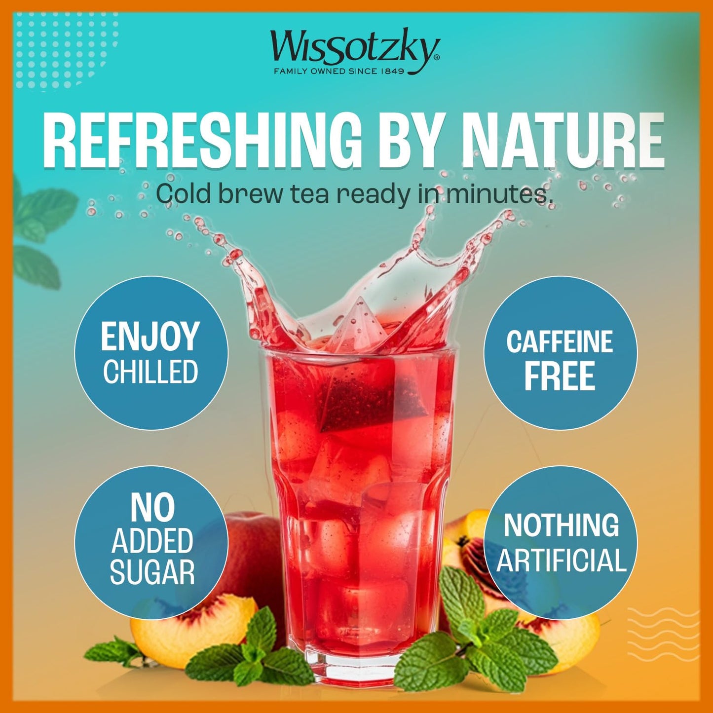 Peach Verbana Cold Breeze, Cold Brew Iced Tea (18 Tea Bags) | Caffeine-Free | Herbal Tea | Kosher | Cold Water Brewing