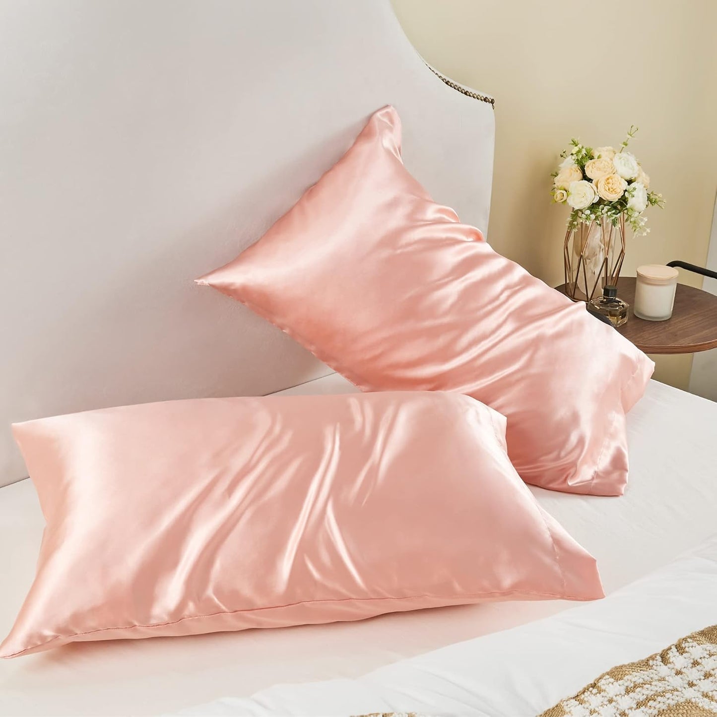 Satin Pillowcase for Hair and Skin, Super Soft and Cooling Similar to Silk Pillow Cases 2 Pack with Envelope Closure, Gift for Women Men(20"x26" Standard Size, Coral)