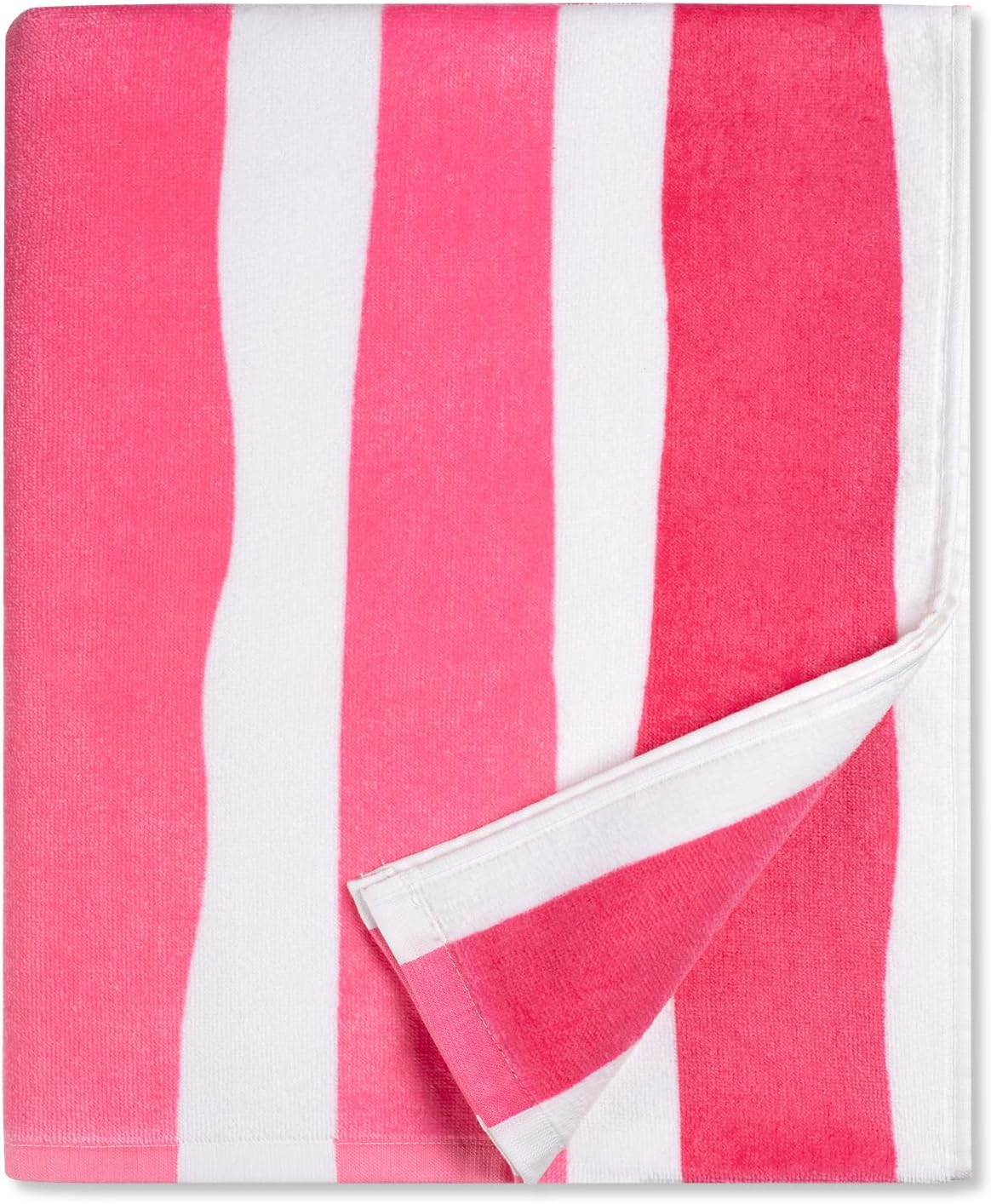 Large Beach Towel Oversized - 35 x 70 Inch Cotton Pool Towel, Soft Thin Velour Swim Towel for Adults (Stripes Pink)