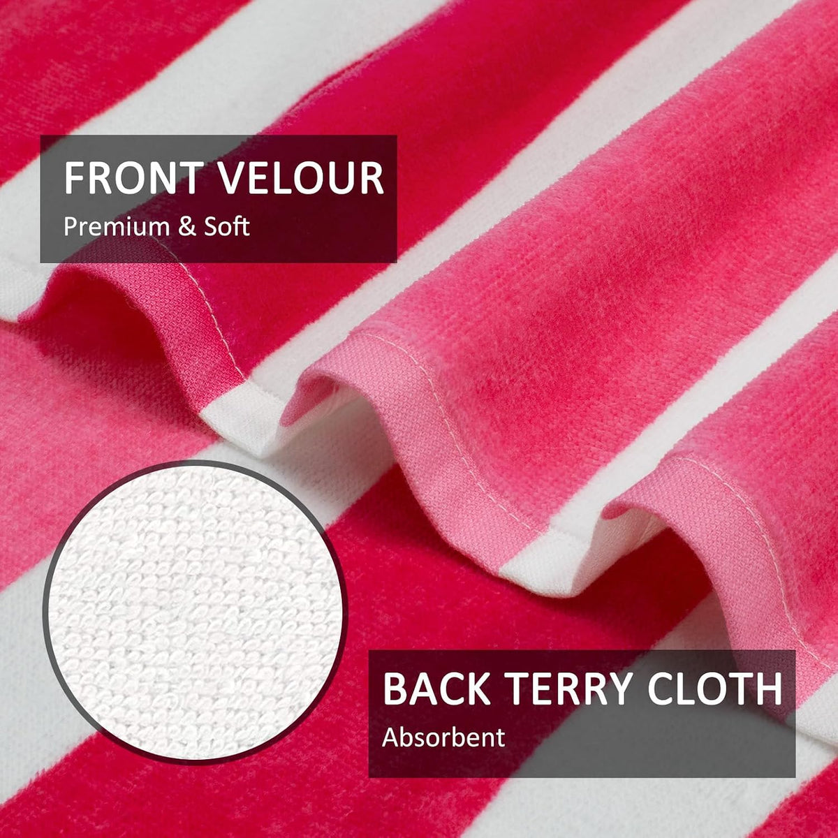 Large Beach Towel Oversized - 35 x 70 Inch Cotton Pool Towel, Soft Thin Velour Swim Towel for Adults (Stripes Pink)