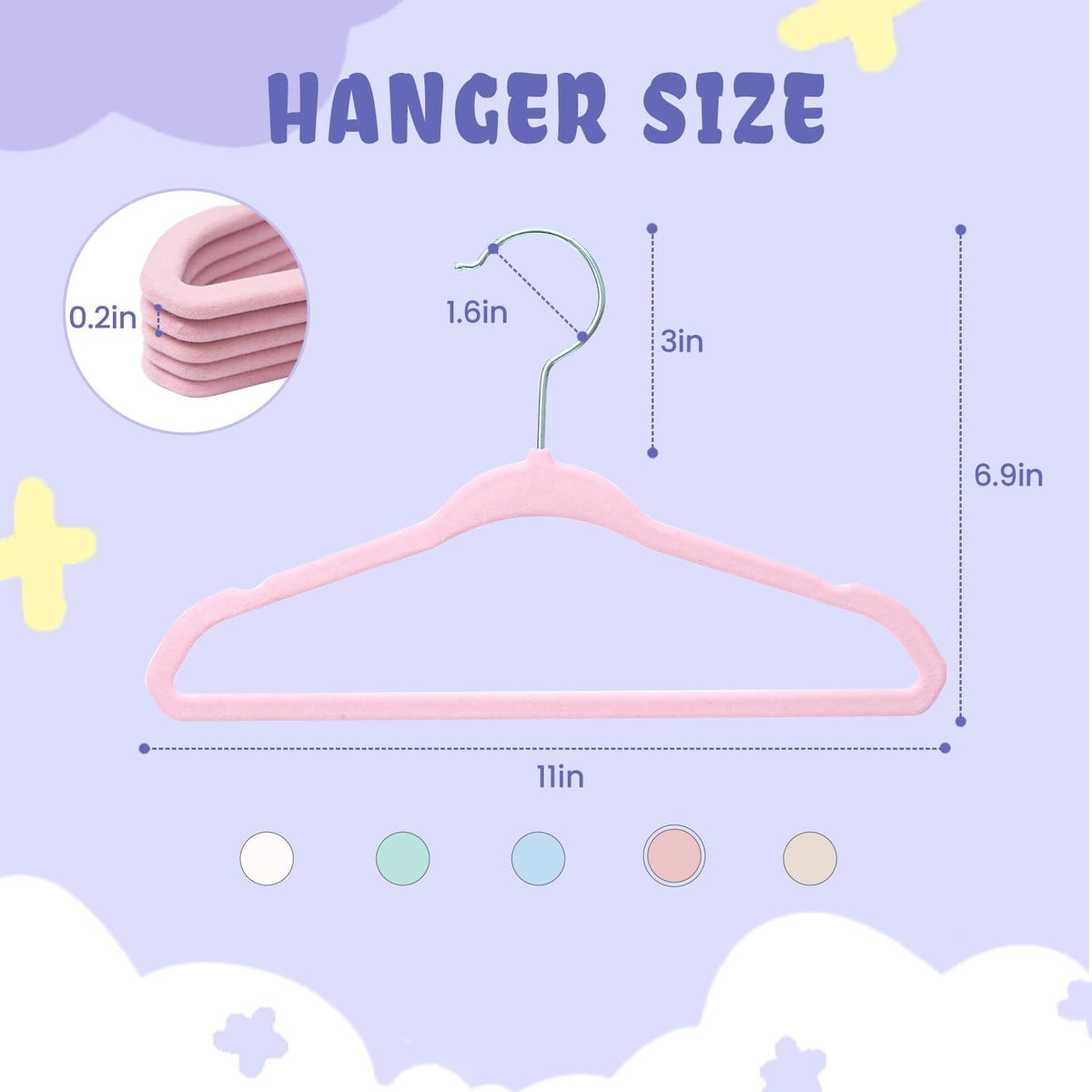50 Pack Kids Velvet Hangers 11 Inches Children's Clothes Hangers Non-Slip Baby Hangers for Infant/Toddler (Blush Pink)