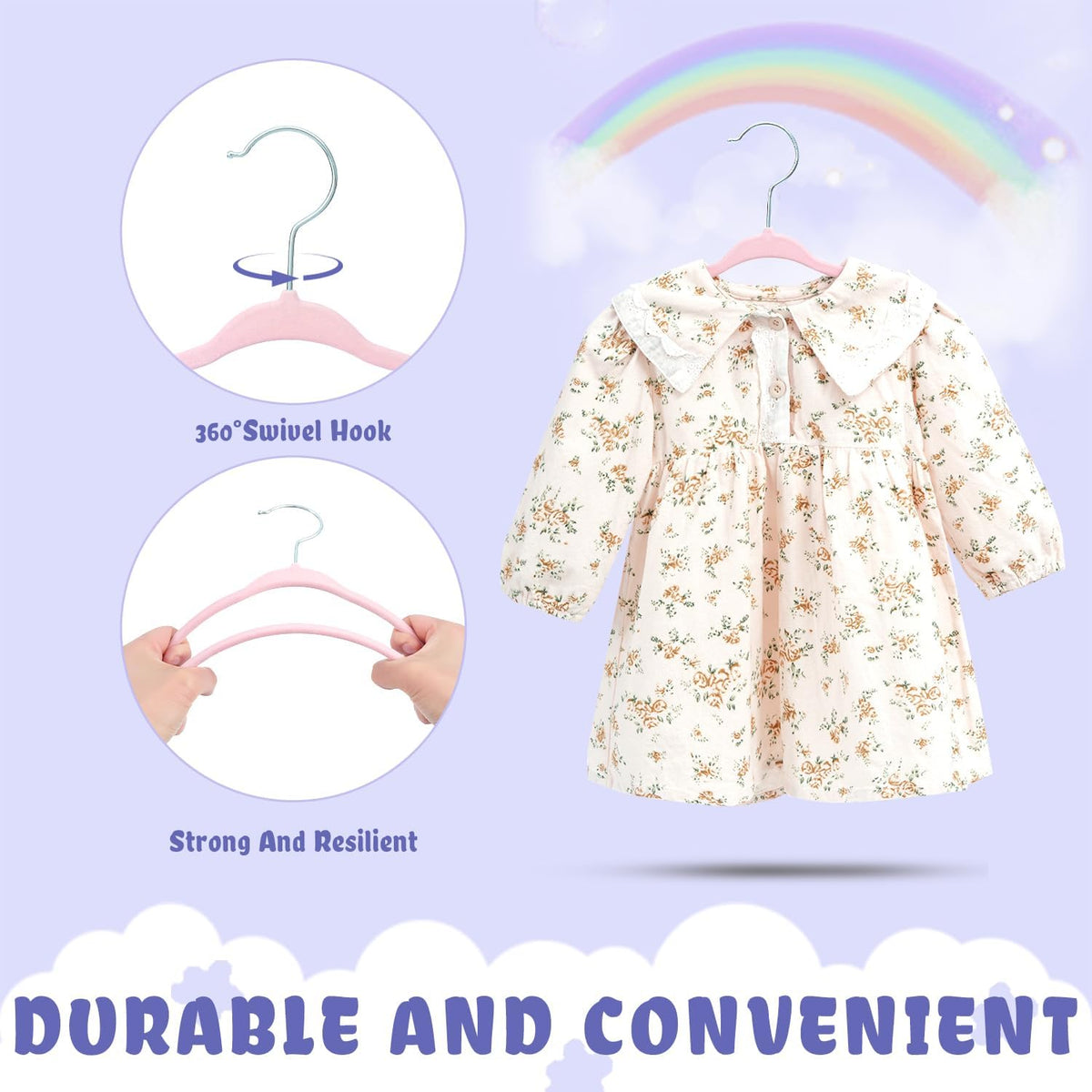 50 Pack Kids Velvet Hangers 11 Inches Children's Clothes Hangers Non-Slip Baby Hangers for Infant/Toddler (Blush Pink)