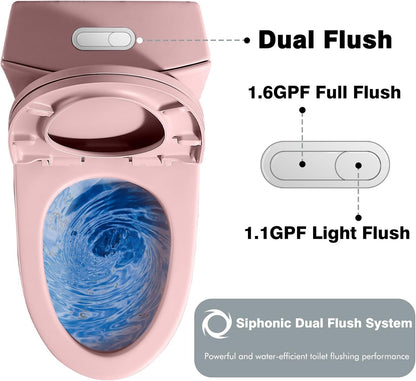 Elongated One Piece Toilet, Dual Flush 1.1/1.6 GPF Soft Close Seat