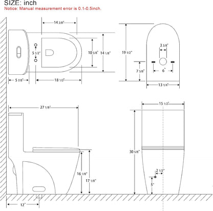 Elongated One Piece Toilet, Dual Flush 1.1/1.6 GPF Soft Close Seat