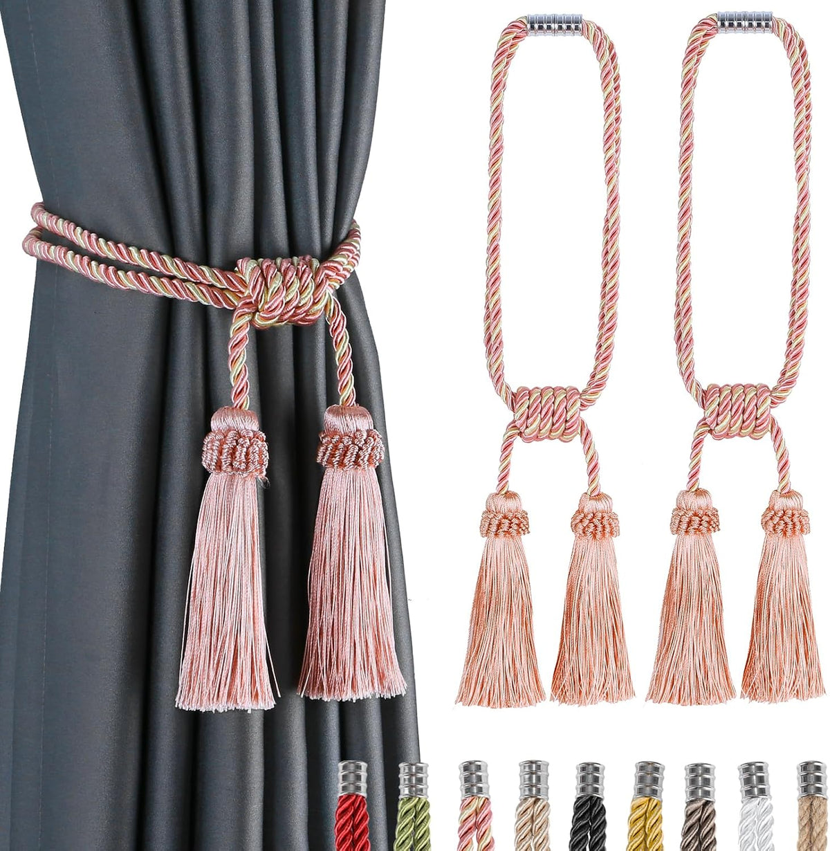 Magnetic Curtain Tiebacks Handmade Tassel Drapery Holdback,2P