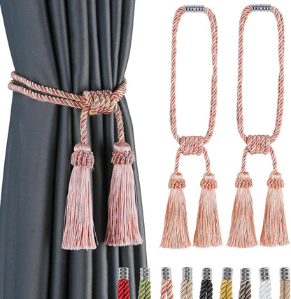 Magnetic Curtain Tiebacks Handmade Tassel Drapery Holdback,2P