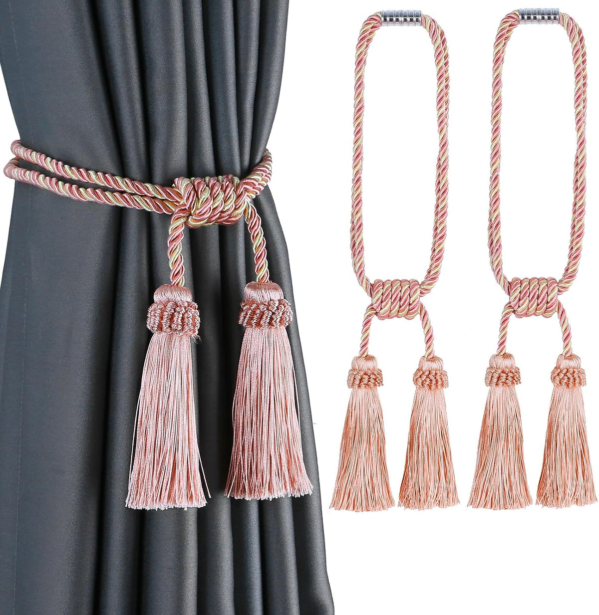 Magnetic Curtain Tiebacks Handmade Tassel Drapery Holdback,2P