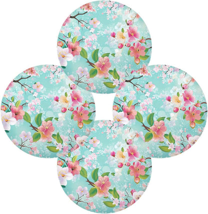 Spring Peach Flower Blue Pattern Round placemates Toddlers Waterproof Dining Table Set 6 15.4x15.4in