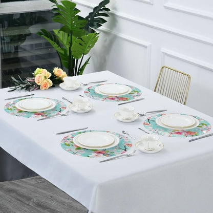 Spring Peach Flower Blue Pattern Round placemates Toddlers Waterproof Dining Table Set 6 15.4x15.4in