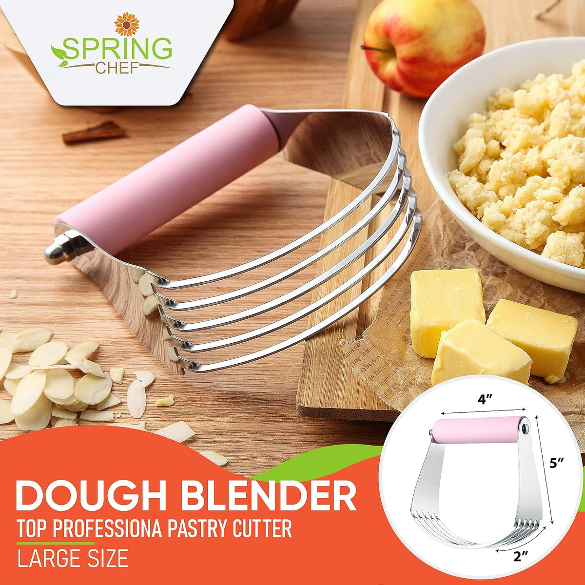 Stainless Steel XL Box Grater & Professional Large Dough Blender - 2 Product Bundle - Pink Lemonade