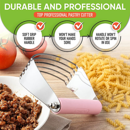Stainless Steel XL Box Grater & Professional Large Dough Blender - 2 Product Bundle - Pink Lemonade