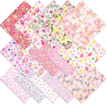 15pcs 10"x10" Floral Cotton Fabric,Quilt Patchwork Material for Sewing(Pink)