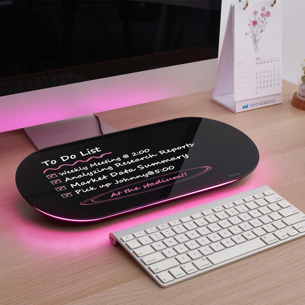 TSJ OFFICE Glass Desktop Whiteboard - 17 X 7 Inches Black Board Pink Light