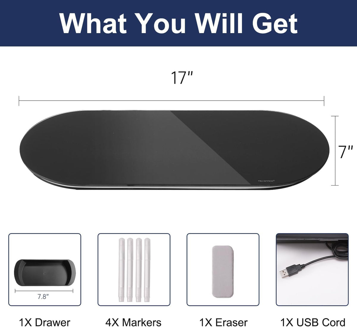 TSJ OFFICE Glass Desktop Whiteboard - 17 X 7 Inches Black Board Pink Light