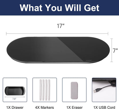 TSJ OFFICE Glass Desktop Whiteboard - 17 X 7 Inches Black Board Pink Light