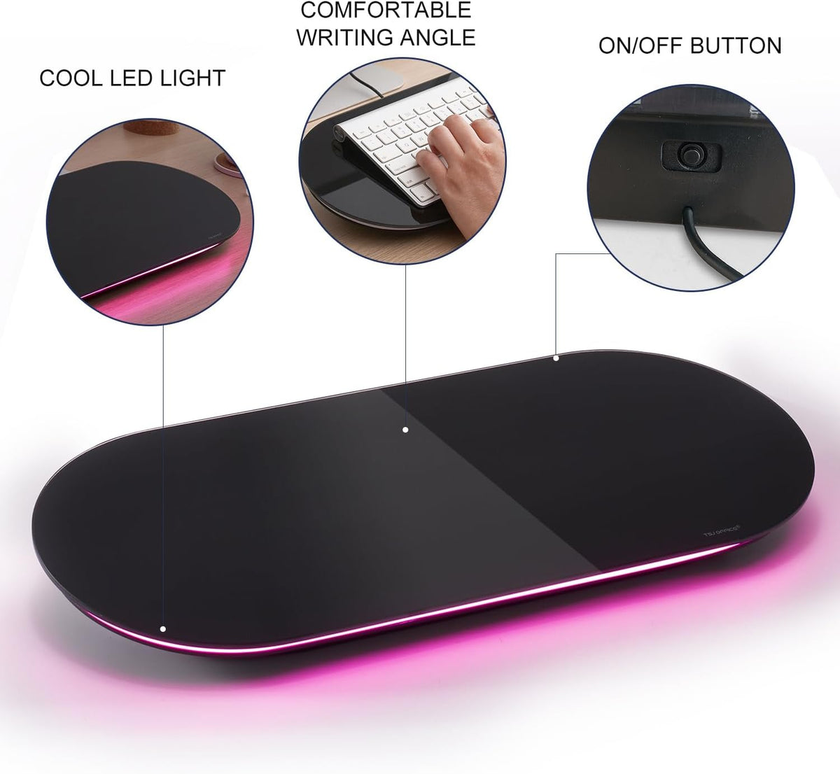 TSJ OFFICE Glass Desktop Whiteboard - 17 X 7 Inches Black Board Pink Light