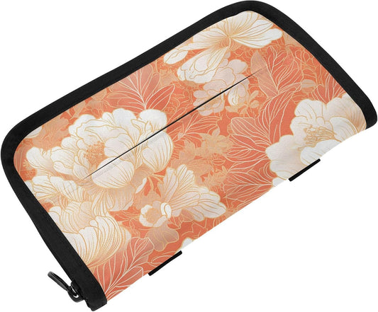 Hanging tissue holder for car visor napkin visor holder with Adjustable straps & zipper Refillable auto tissue dispenser for vehicle Chinese Style Floral Peach Gold