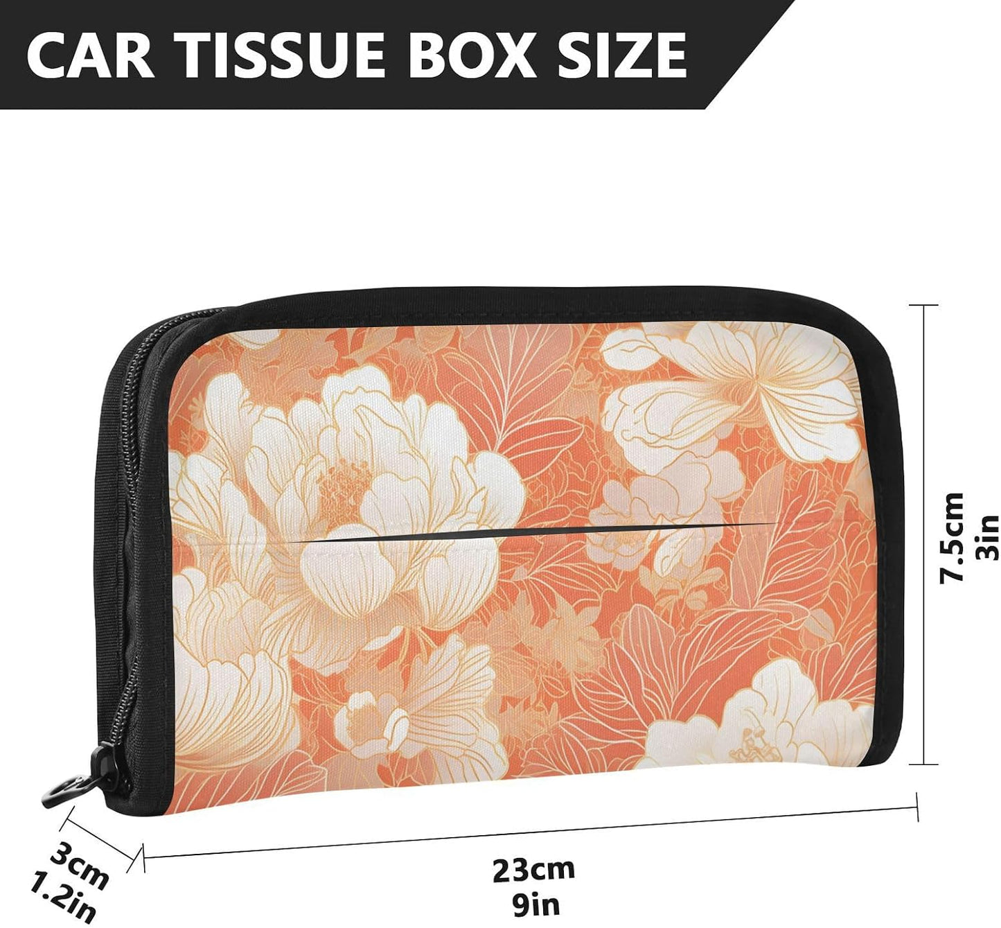 Hanging tissue holder for car visor napkin visor holder with Adjustable straps & zipper Refillable auto tissue dispenser for vehicle Chinese Style Floral Peach Gold