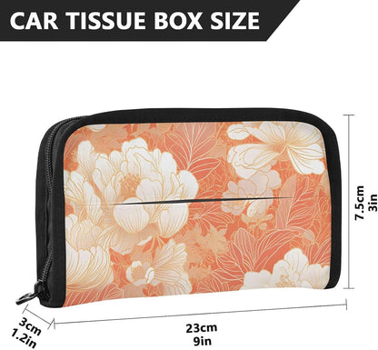 Hanging tissue holder for car visor napkin visor holder with Adjustable straps & zipper Refillable auto tissue dispenser for vehicle Chinese Style Floral Peach Gold