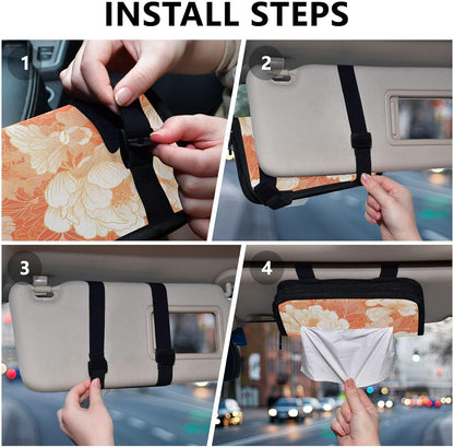 Hanging tissue holder for car visor napkin visor holder with Adjustable straps & zipper Refillable auto tissue dispenser for vehicle Chinese Style Floral Peach Gold