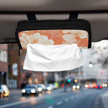 Hanging tissue holder for car visor napkin visor holder with Adjustable straps & zipper Refillable auto tissue dispenser for vehicle Chinese Style Floral Peach Gold