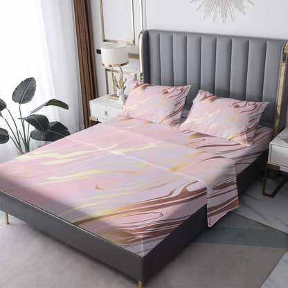 Marble Sheets - Full Sheet Set - Pink and Gold Modern Abstract Bed Sheet, Soft Microfiber & Deep Pocket & Long Lasting Patterned Bedding Sheets & Pillowcases - Marble Gifts & Decor