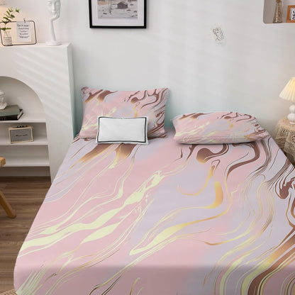 Marble Sheets - Full Sheet Set - Pink and Gold Modern Abstract Bed Sheet, Soft Microfiber & Deep Pocket & Long Lasting Patterned Bedding Sheets & Pillowcases - Marble Gifts & Decor