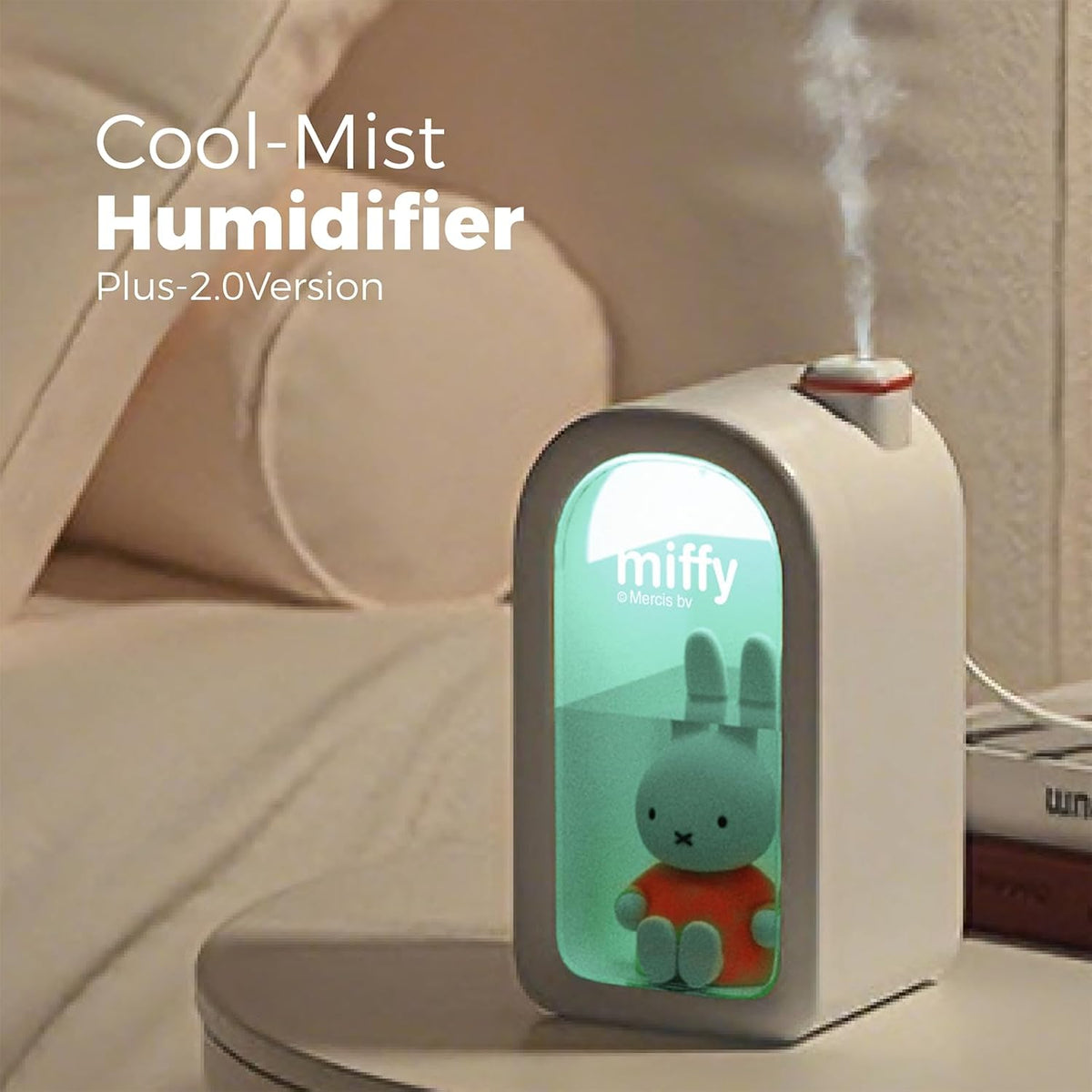 X Miffy Cool Mist Humidifier - Ultrasonic Quiet Humidifier, Mini Cute Humidifier with Night Light, 380ml for Bedroom, App-Controlled RGB Light (2.0 Plus-Version) - Pink