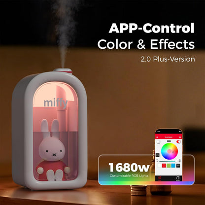 X Miffy Cool Mist Humidifier - Ultrasonic Quiet Humidifier, Mini Cute Humidifier with Night Light, 380ml for Bedroom, App-Controlled RGB Light (2.0 Plus-Version) - Pink