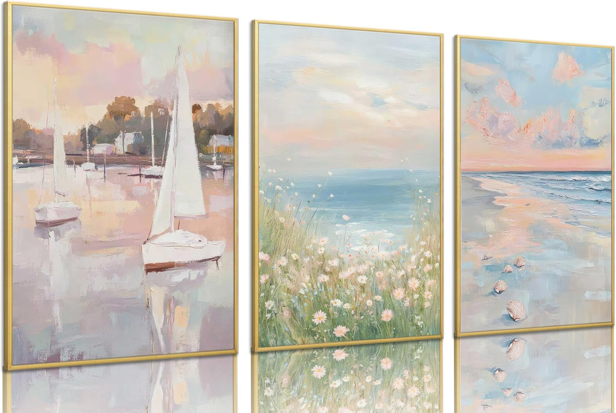 3pcs Pink Beach Wall Art Coastal Wall Decor Unframed 12x16 inch