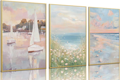 3pcs Pink Beach Wall Art Coastal Wall Decor Unframed 12x16 inch