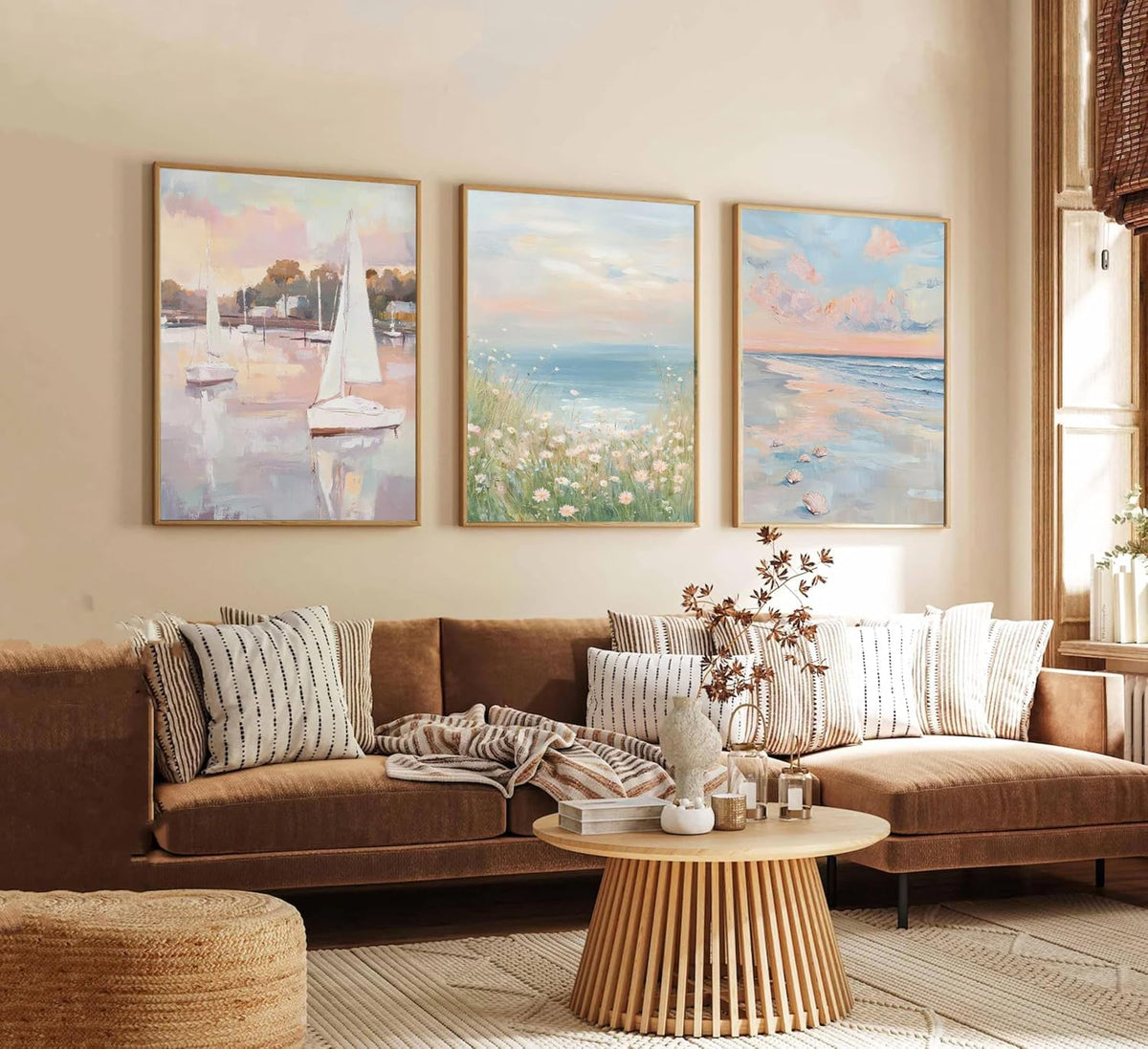 3pcs Pink Beach Wall Art Coastal Wall Decor Unframed 12x16 inch