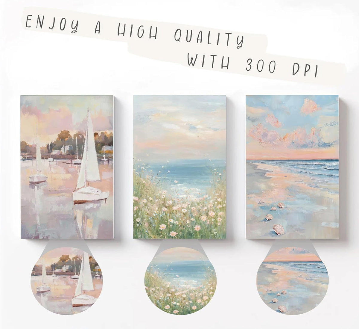 3pcs Pink Beach Wall Art Coastal Wall Decor Unframed 12x16 inch