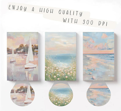 3pcs Pink Beach Wall Art Coastal Wall Decor Unframed 12x16 inch