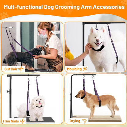 Dog Grooming Belly Strap - Dog Grooming Loops for Table Arm Extender with Clamp Extension Loop Bathing Restraint Leash No Sit Haunch Holder for Small & Medium Dogs Hair Cutting Washing (Purple)