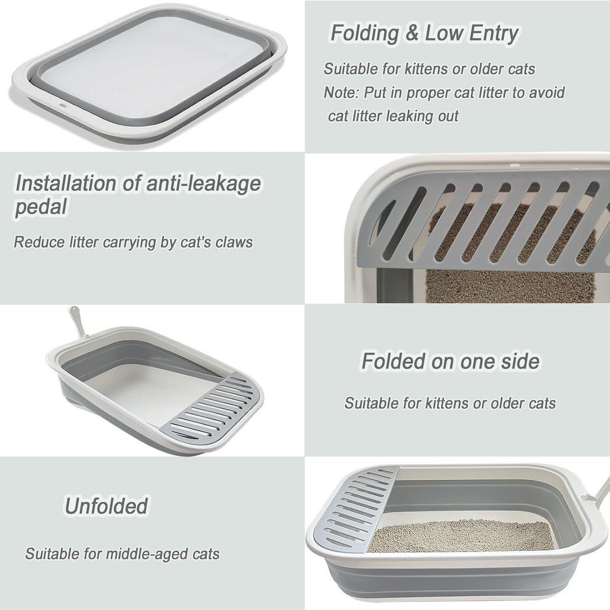 Collapsible Kitten Litter Box Low Entry Small Cat Litter Box M