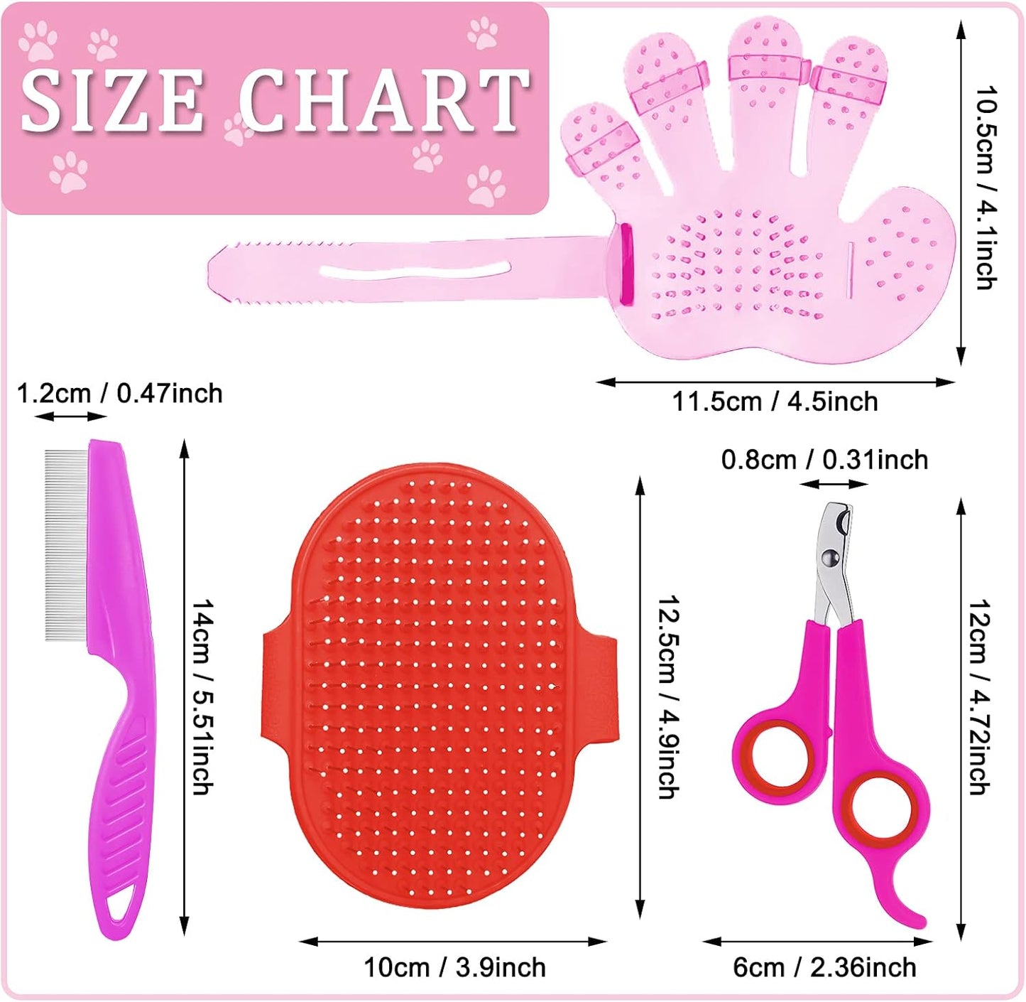 4 Pieces Bunny Grooming Kit Rabbit Nail Clipper Rabbit Brush Hair Remover Shampoo Brush with Adjustable Ring Handle for Rabbits Guinea Pig Hamsters Puppy Kitten Hamster Ferret(Pink, Red)