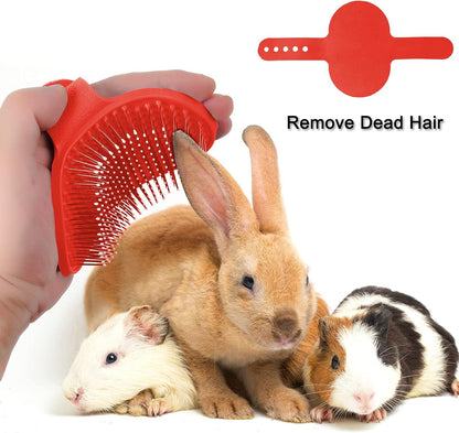 4 Pieces Bunny Grooming Kit Rabbit Nail Clipper Rabbit Brush Hair Remover Shampoo Brush with Adjustable Ring Handle for Rabbits Guinea Pig Hamsters Puppy Kitten Hamster Ferret(Pink, Red)