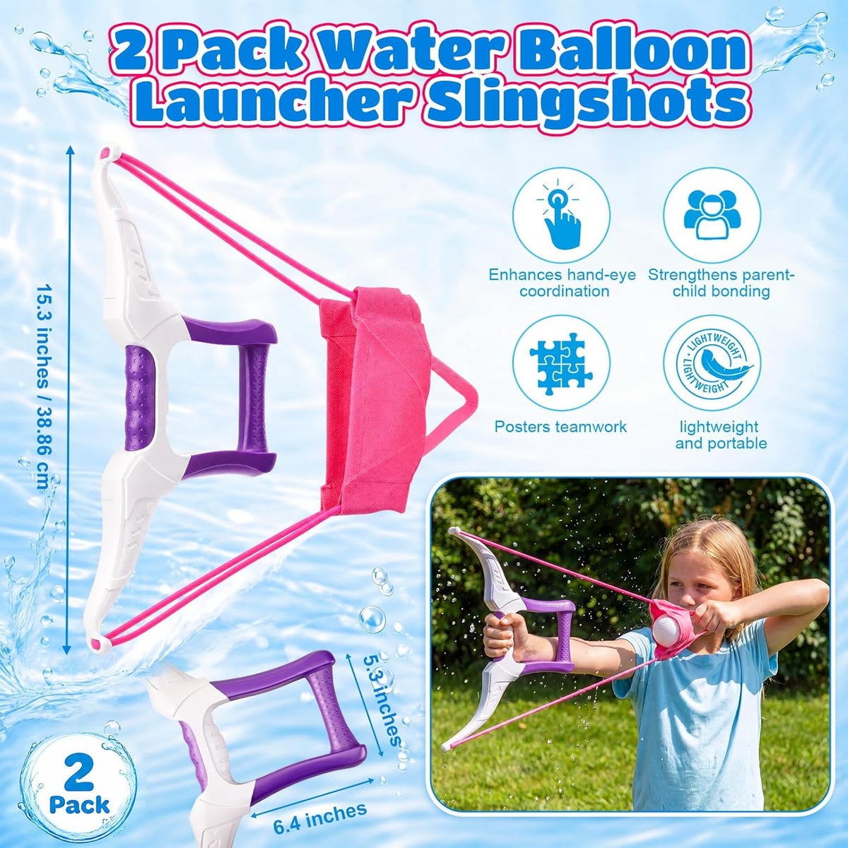 2 Pack Water Balloon Launcher Slingshots Large,Pink Purple