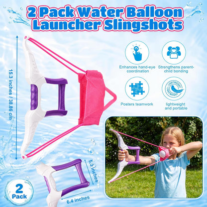 2 Pack Water Balloon Launcher Slingshots Large,Pink Purple