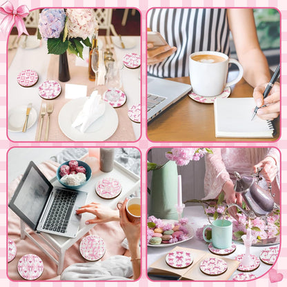 12 Pcs Pink Diamond Art Coasters with Holder Drink Diamond Painting Kit for Valentines Gifts Presents Beginners Adults Art Supplies Craft Decoration Table(Round)