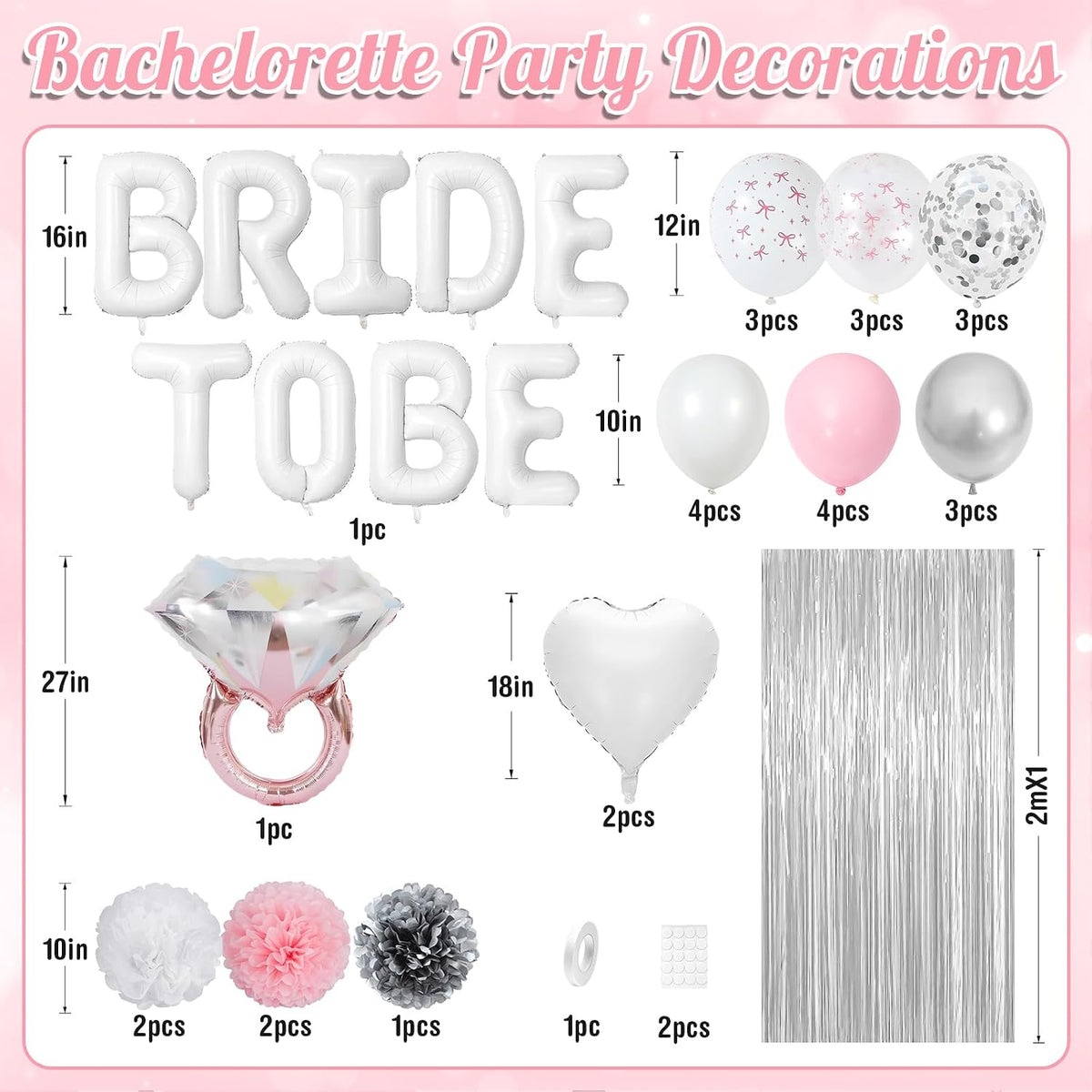 Pink Bachelorette Party Decorations, Bride To Be Bridal Shower Balloon Kit