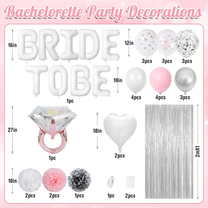 Pink Bachelorette Party Decorations, Bride To Be Bridal Shower Balloon Kit