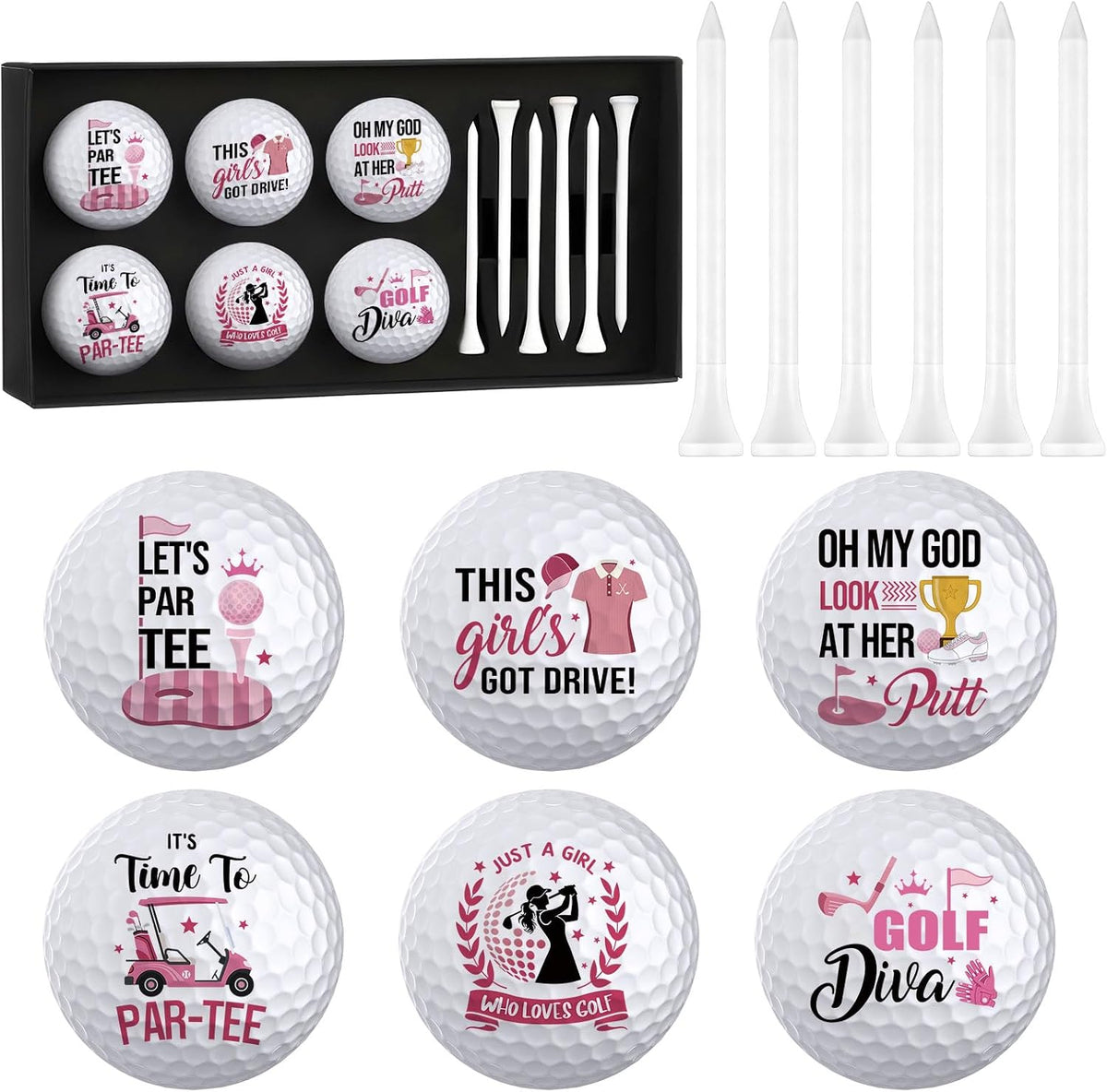 6Pcs Funny Golf Balls Set for Women, Men, Practice Golf Balls for Men
