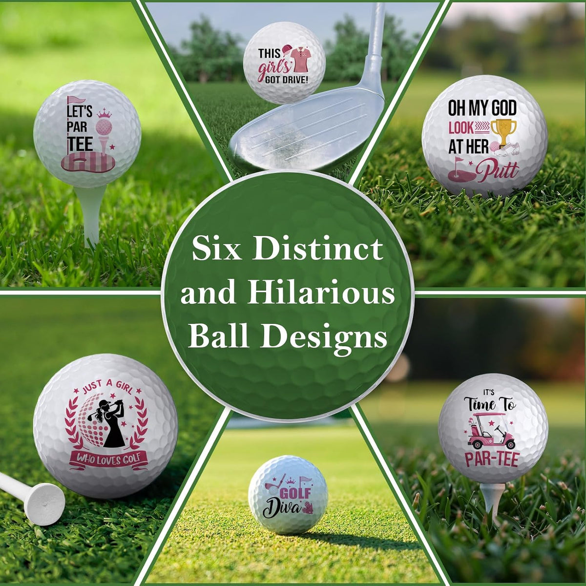 6Pcs Funny Golf Balls Set for Women, Men, Practice Golf Balls for Men
