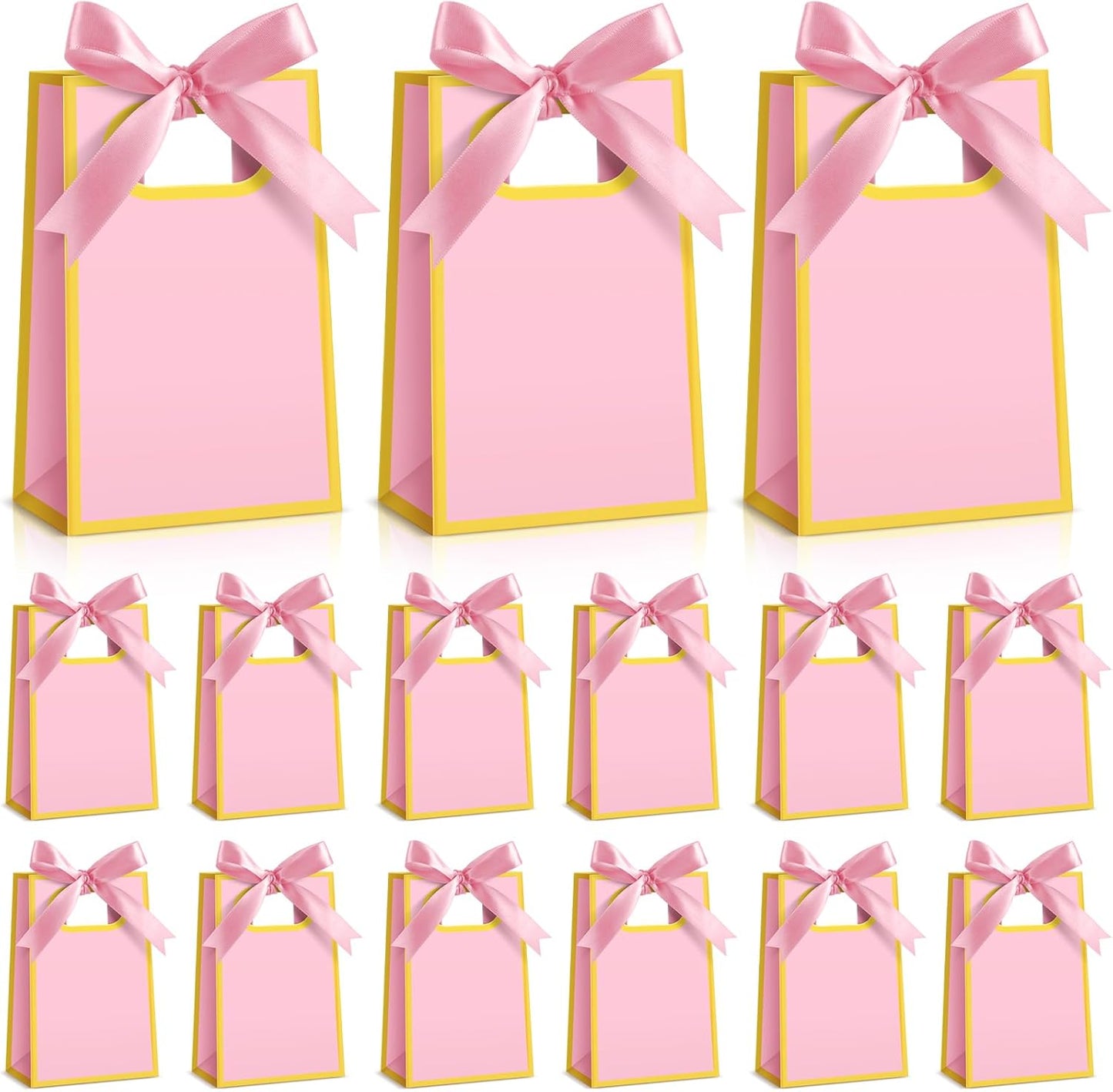 Kolldenn 24 Pcs Small Gift Bags with Bow 6.3 x 3.9 x 2.8 Inch Thank You Gift Bags Elegant Mini Paper Bag with Handles for Wedding Bridal Birthday Baby Shower Bridesmaid Party Favors(Pink)