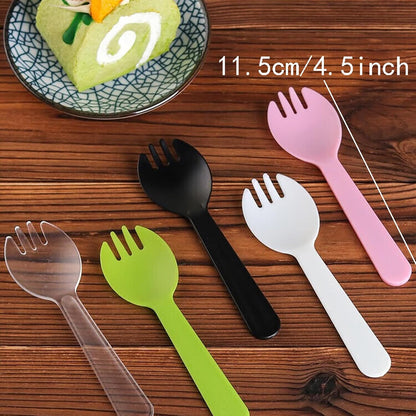 100PCS Disposable Sporks, Individually Packaged Plastic Spork for Cakes, Desserts, Ice Cream, Bread, Fork Spoon for Party, Wedding, Picnics, Buffet (Pink)
