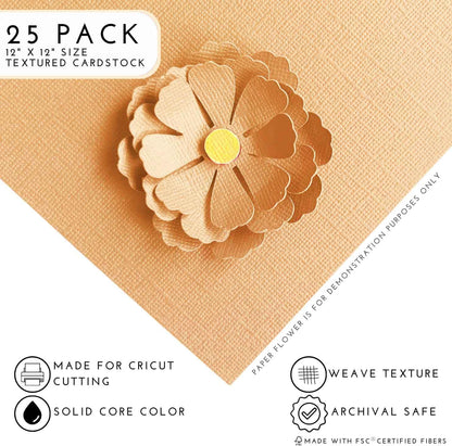 Peach Sherbet—12x12 Textured Cardstock | 80lb Textured Orange Scrapbook Paper | Premium Cardstock for Cricut Cutting | 25 Sheets