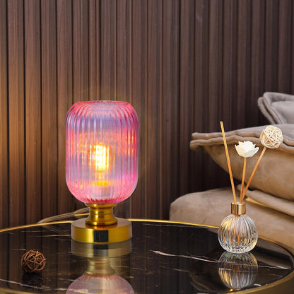 Mid Century Glass Table Lamp, Touch Stepless Dimmable, USB A+C, Pink