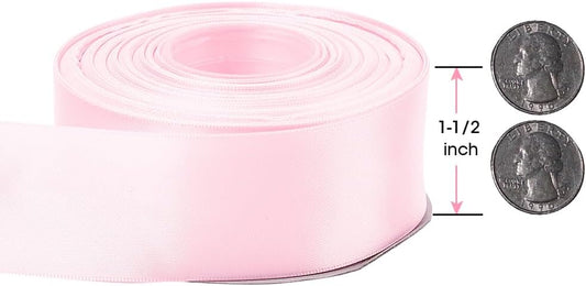 Light Pink Double Faced Satin Ribbon, 1-1/2 Inch Ribbon for Flower Bouquet Gift Wrapping Bows Wedding Party Decoration, Continuous 25 Yards